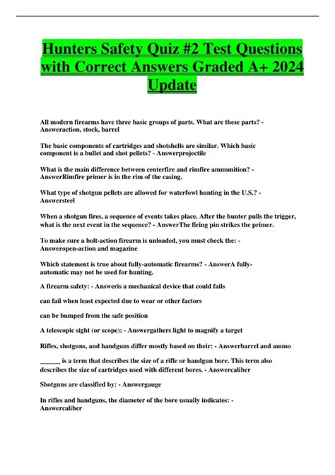 Hunters Safety Quiz #2 Test Questions with Correct Answers Graded A+ ...