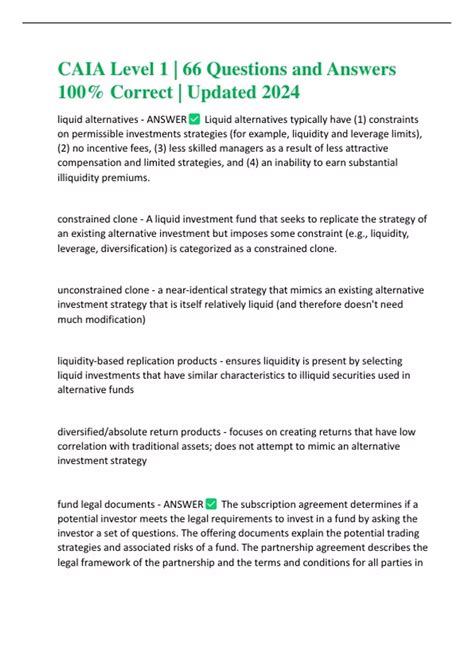 CAIA Level 1 | 66 Questions and Answers 100% Correct | Updated 2024 ...