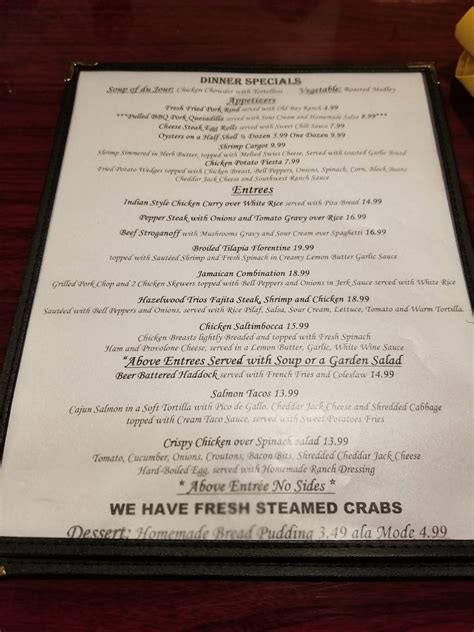 Menu at Hazelwood Inn restaurant, Baltimore