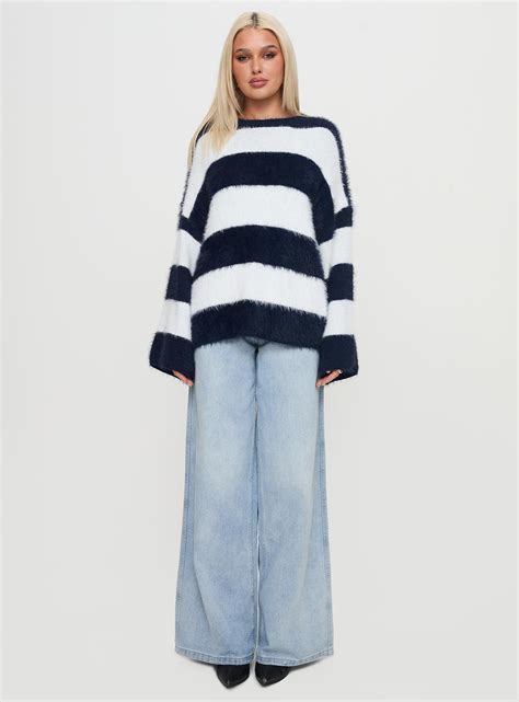 Nerina Knit Sweater Blue / White Stripe | Princess Polly