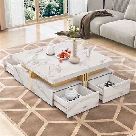 Danolapsi Black and White Coffee Table with 4 Hidden Storage Drawers ...