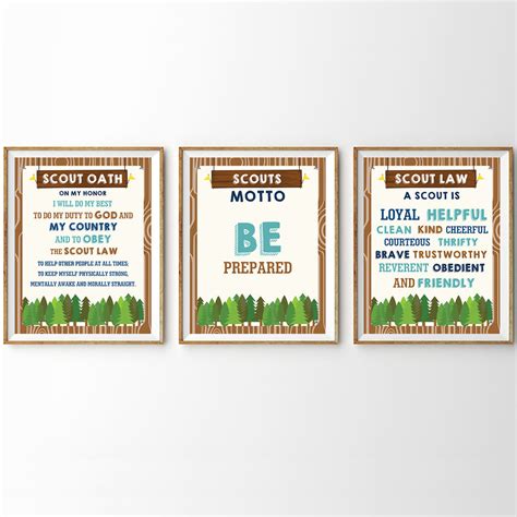 Boy Scout Oath, Motto and Law Poster Set | Home or Hall Boy Scout Post ...