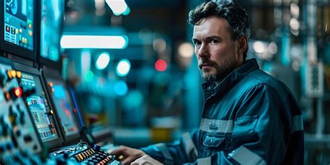 Night shift engineer monitoring industrial plant controls for ...