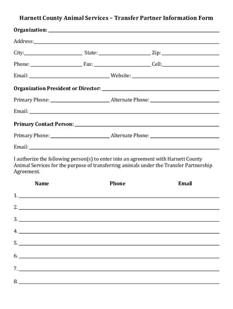 Fillable Online Harnett County Animal Services Transfer Partner ...