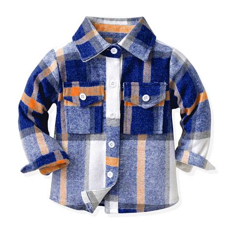 QUYUON Toddler Flannel Shirts Jacket Plaid Long Sleeve Lapel Neck ...