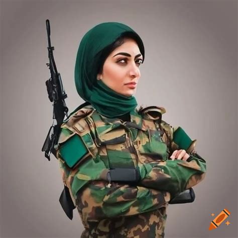 Strong iranian woman in military uniform on Craiyon