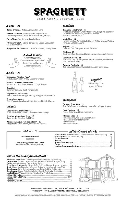 Charlotte Italian Restaurant Spaghett’s Opening Menu | Eater Carolinas