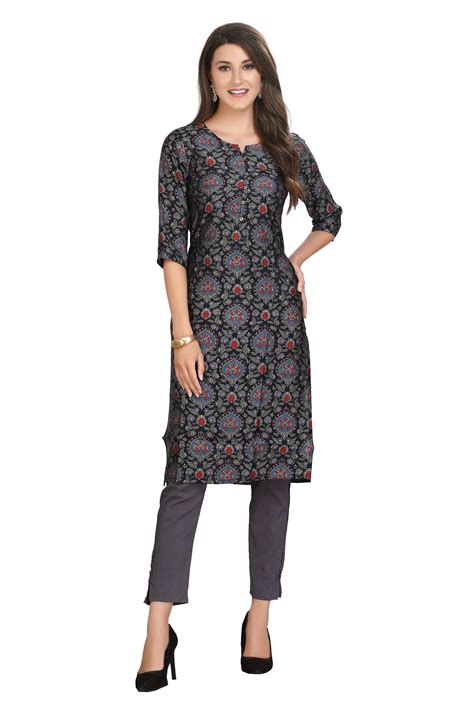 Blue Silk Kurti for Women | Straight Cut Ajrak Block Print | Buy now