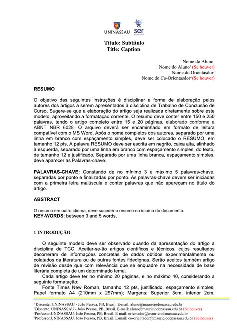 Tcc Em Formato De Artigo - NAZAEDU