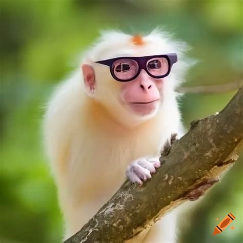 White monkey with glasses in a tree on Craiyon