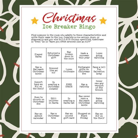 Printable Christmas Party Ice Breaker Game Human Bingo Cards Get to ...