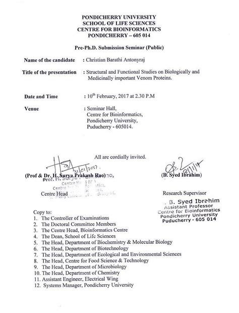 Revised - Pre-Ph.D Submission Seminar (Public) of Mr.Christian Barathi ...