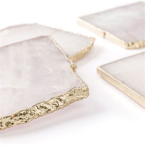 Rose Quartz Coasters With Gold Trim, 4 Pcs – Mi Casa Collective