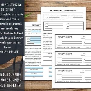 Buy Vehicle Bill of Sale Printable Template With Payment Receipts ...