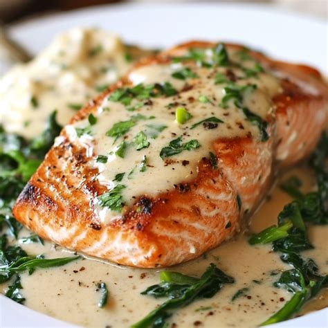 Salmon with Garlic Cream Sauce Recipe – Gymonset