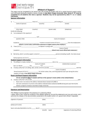Fillable Online jmvu Affidavit of Support Form (PDF) - Jose Maria ...