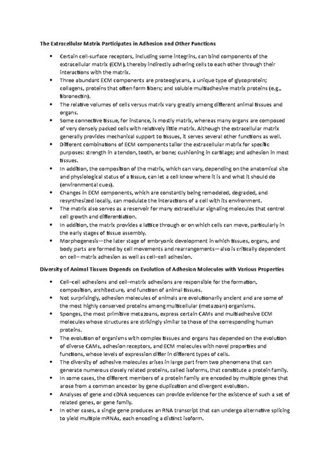 The Extracellular Matrix Participates in Adhesion and Other Functions ...
