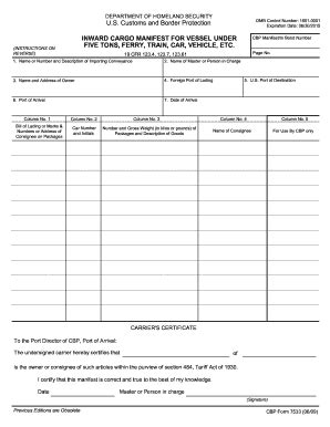 CBP Form 7533 Inward Cargo Manifest - Blank Fillable Template | Fill ...
