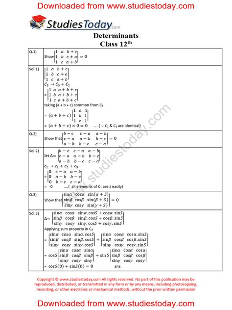 Image result for Determinants Chapter Class 12 PDF