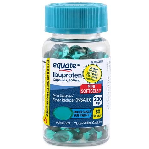 Equate Ibuprofen Mini Liquid Filled Softgel Capsules, 200 mg, Pain ...