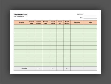 Free Printable Debt Schedule Template