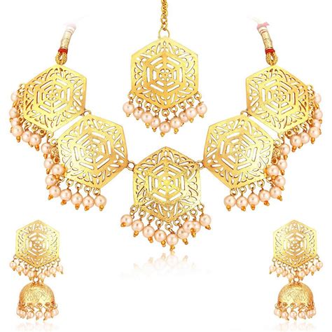 Sukkhi Hexagon Designer Gold Plated Wedding Jewellery Pearl Choker ...