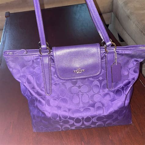 Purple Coach shoulder bag | Navy leather bag, Tan shoulder bag, Purple bags