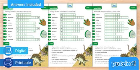Fun Dinosaurs Word Jumble Puzzle Pack - Twinkl Puzzled