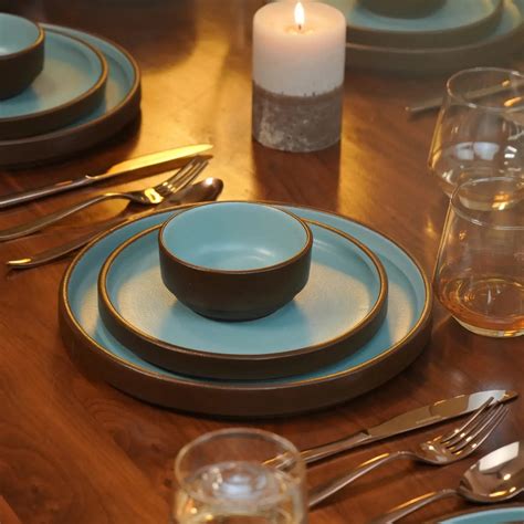 Brown and Blue Premium Ceramic Dinner Plates Set | BlackCarrot