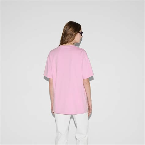 Printed cotton jersey T-shirt in pink | GUCCI® US