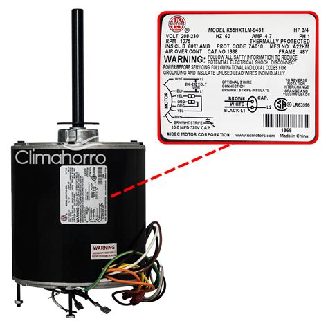 Motor Eléctrico US Motors 1868 3/4 HP para HVAC 1075 RPM