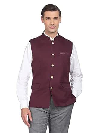 Buy Arvind Men Wine Textured Tailored Regular Fit Nehru Jacket at Amazon.in