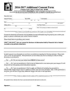 Fillable Online atu 2016-2017 Additional Consent Form - atu Fax Email ...
