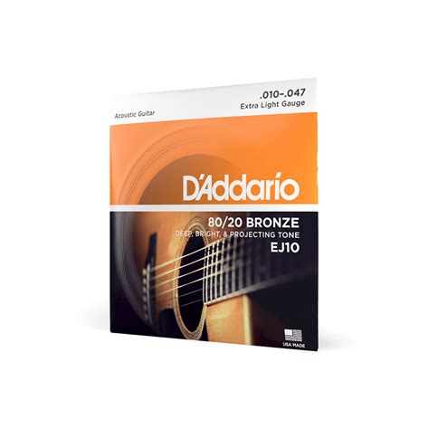 D'Addario EJ10 Acoustic Guitar Strings - Extra Light 10-47 Gauge Bronz ...