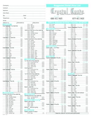 Fillable Online Suggested Retail Price List - Crystal Caste Fax Email ...