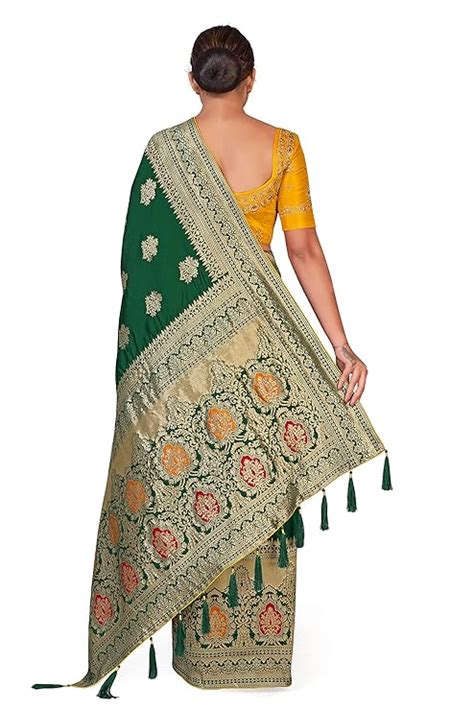 Monjolika Fashion Women's Banarasi Silk Blend Woven Saree in Dark Gree ...