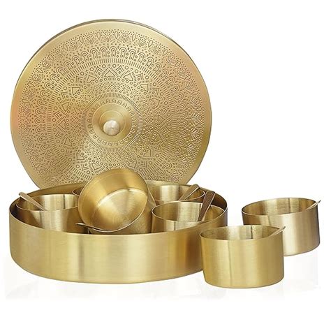 Buy Pure Source India Brass Spice Box Set For Kitchen With Spoon (7 ...