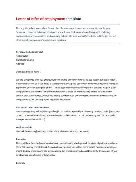 Job Offer Letter Template and Guide for Small Business ... Doc Template ...