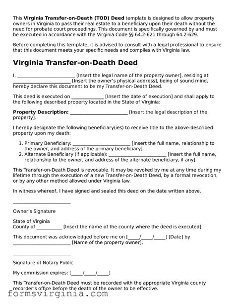 Free Virginia Transfer-on-Death Deed PDF Form ⇒ Forms Virginia
