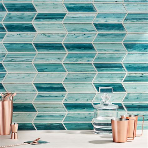 Artmore Tile Rivulet Teal 12-in x 12-in Polished Glass Linear Patterned ...