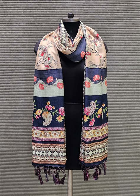 Beige Kalamkari Digital Printed Pashmina Dupatta with Tassels – Nupur ...