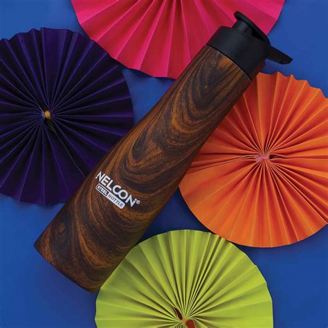 Nelcon Wooden marble finish water bottle stainless steel with sipper c