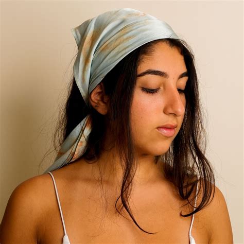 Mulberry Silk Head Scarf - Marble Blue Head Scarf - Jasmine Bains