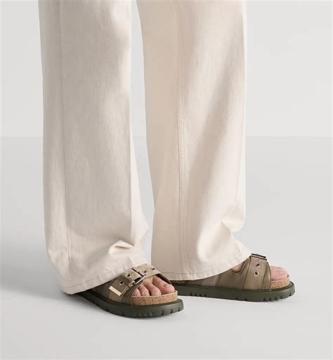 Mule Dioract Cuir d'agneau et tissu technique vert argile | DIOR