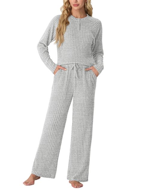 MINTREUS Women's Pajama Set Long Sleeve Lounge Set Ribbed knit ...