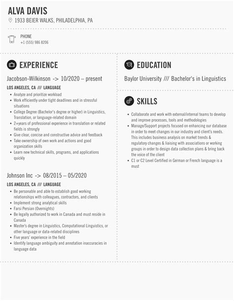 Language Resume Samples | Velvet Jobs