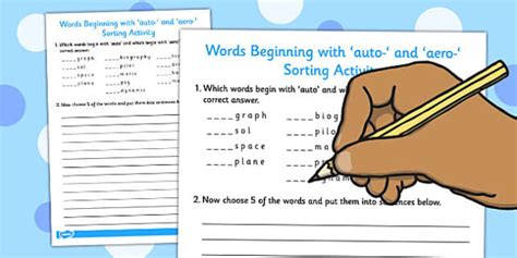 Words Beginning With auto- and aero- Sorting Activity
