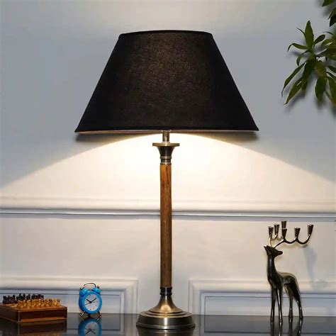 WALDORF Wood & Metal Table Lamp With Cotton Black Shade – KAPOOR-E ...