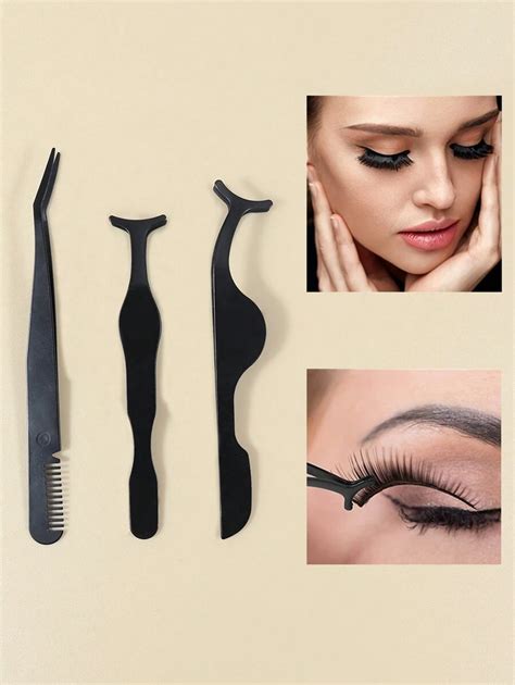 1pc Black Stainless Steel False Eyelash Applicator Tweezer With Comb ...