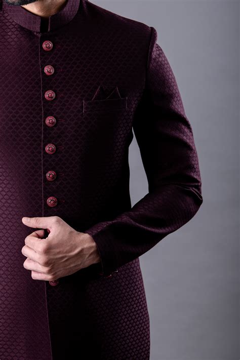 Wine indo western in jacquard